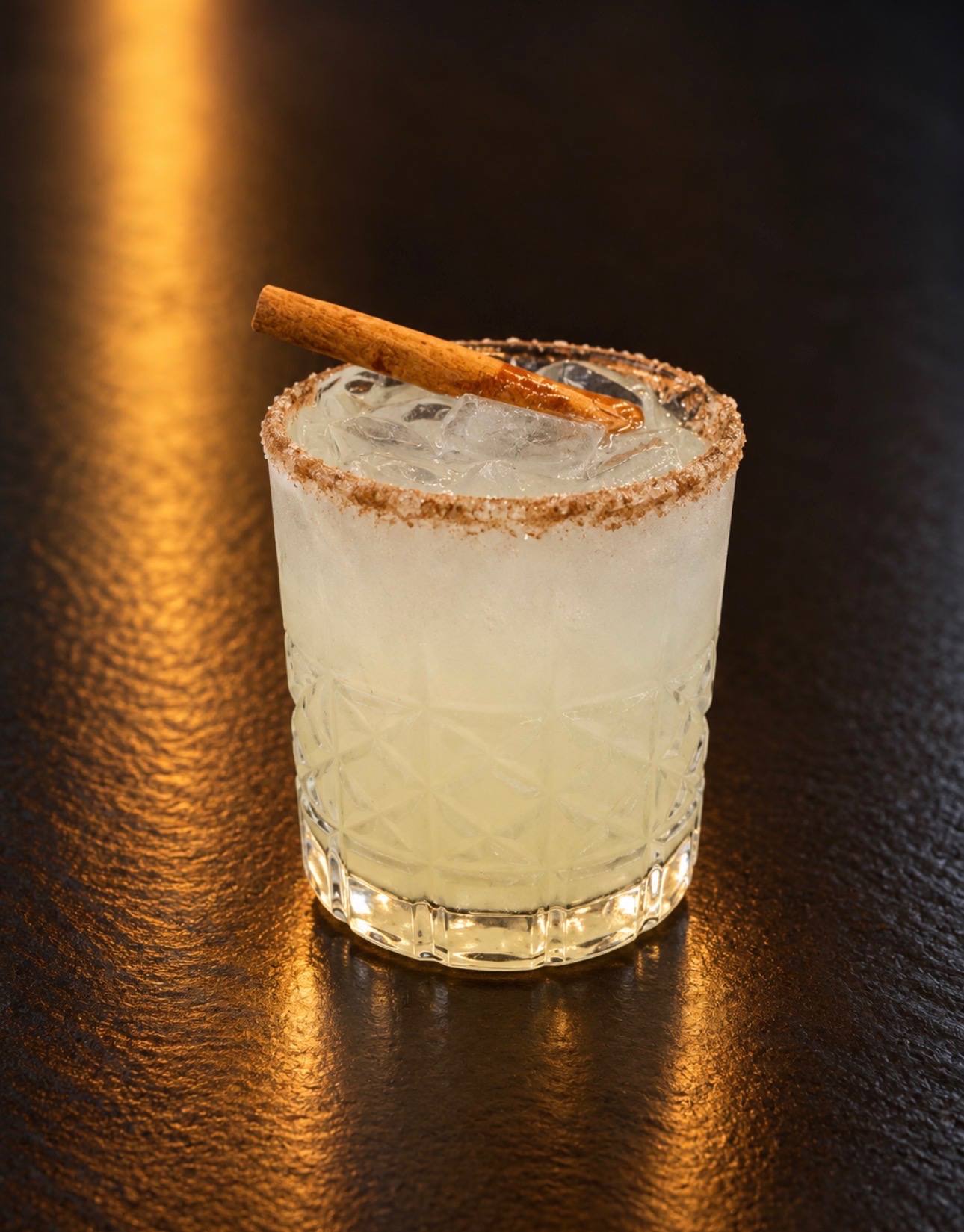 Autumn Pear cocktail with a cinnamon sugar rim at Oak and Iron