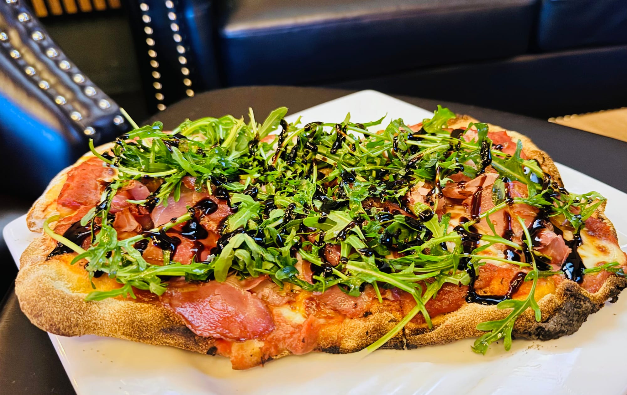 Flatbread pizza served at Oak and Iron