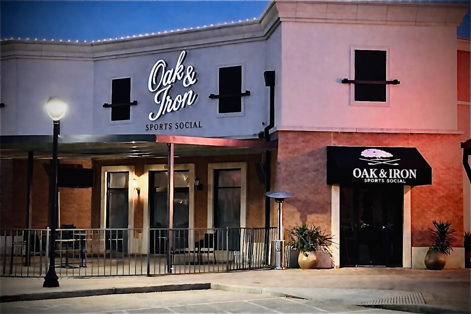 Oak and Iron Social entrance at night